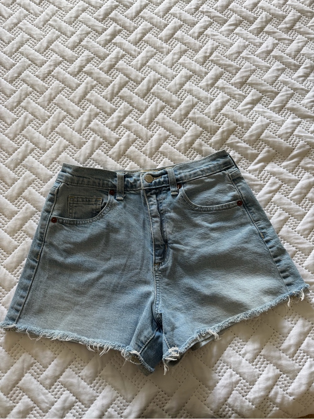 Universal Thread Light Blue High-Rise Frayed Hem Denim Shorts